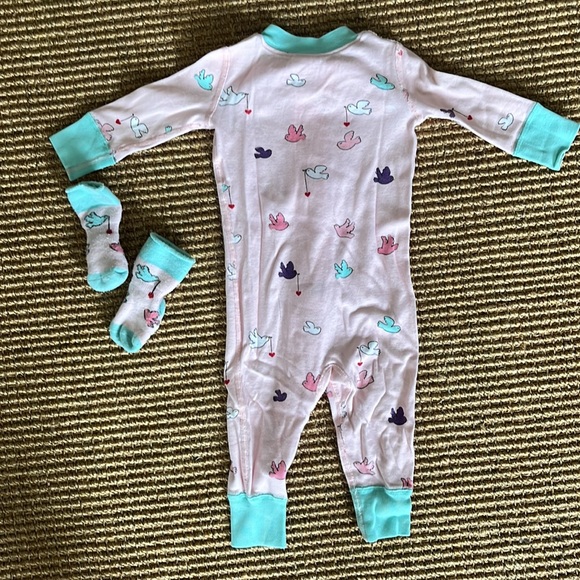 Hannah Andersson Baby Girl Pink Pajama Onsie with Matching Socks - Picture 3 of 4